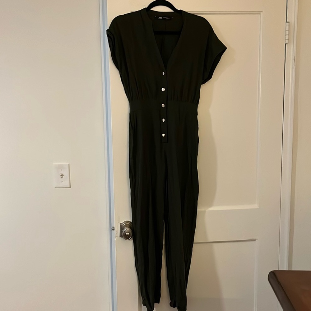 Zara Olive Green Button Jumpsuit